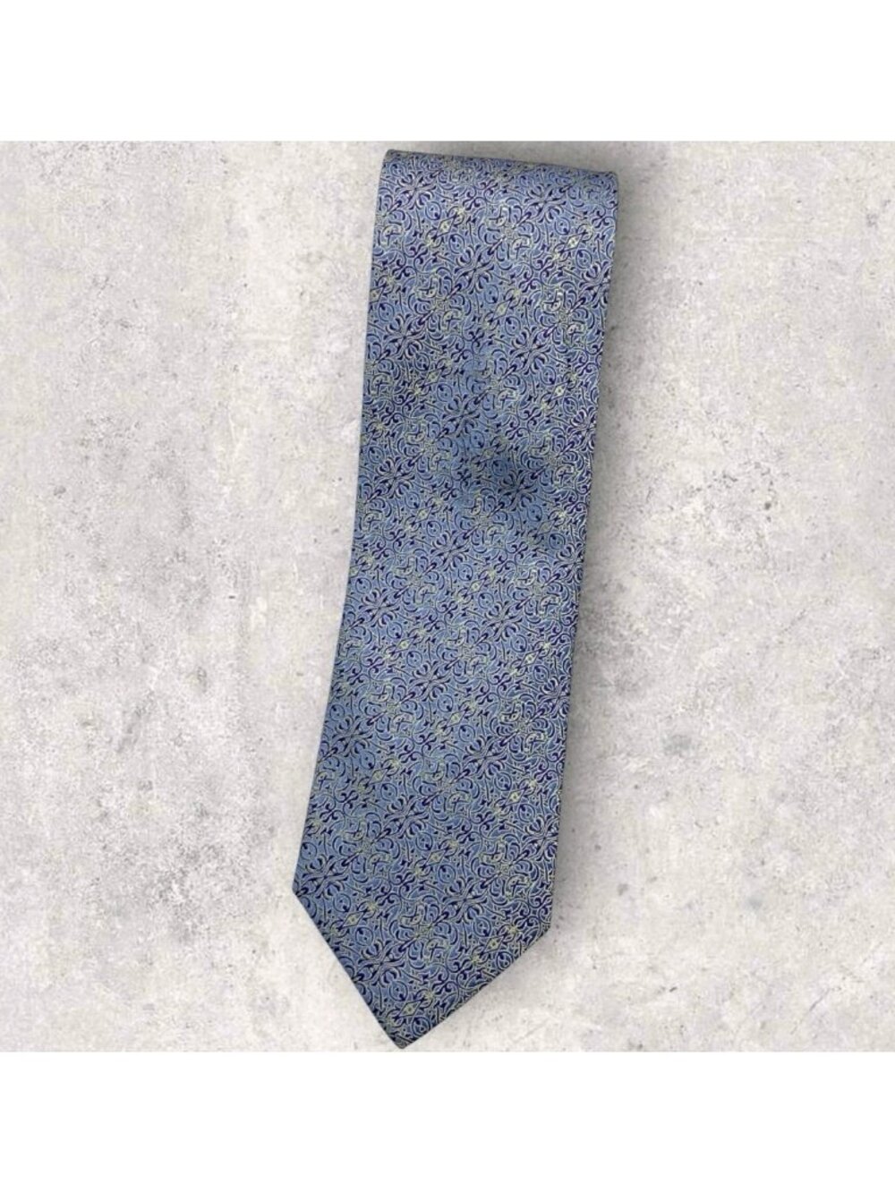 FABERGÉ Silk Tie USA Blue Purple Gold Geometric W:3.5" EUC